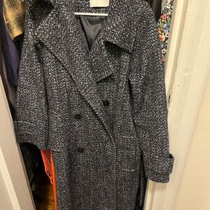 Women's Black and Blue Wool Blend Coat